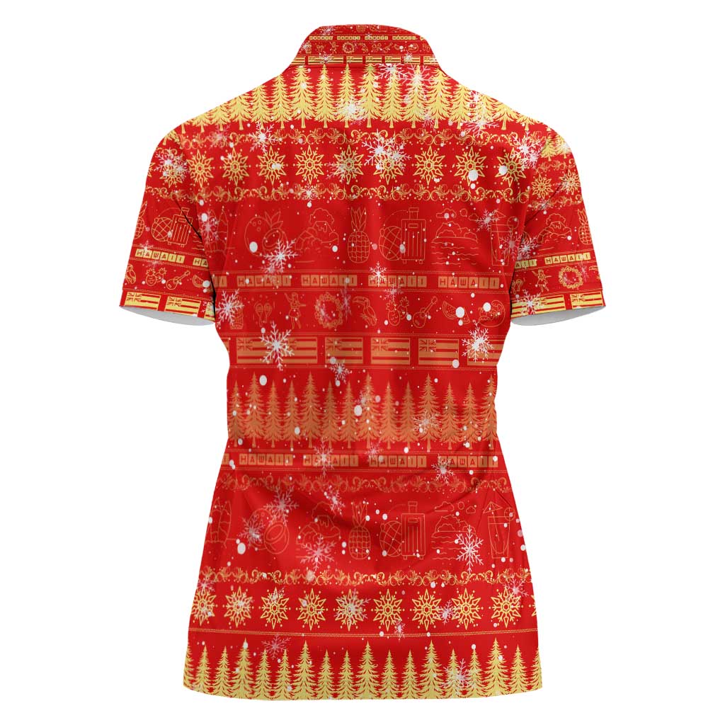Merry Christmas Hawaii Women Polo Shirt Xmas Travel Map - Polynesian Pride