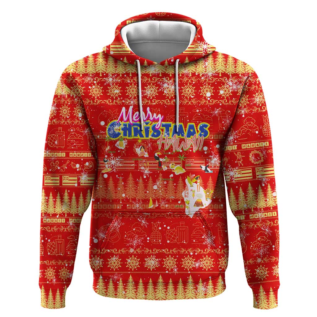 Merry Christmas Hawaii Zip Hoodie Xmas Travel Map - Polynesian Pride