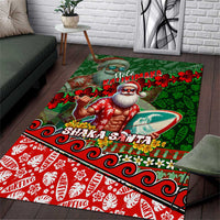 Mele Kalikimaka Shaka Santa Area Rug Hawaiian Surf Christmas Design with Aloha Spirit DT02 Green - Polynesian Pride