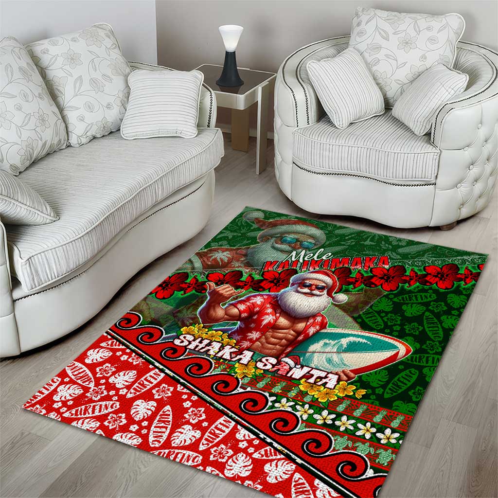 Mele Kalikimaka Shaka Santa Area Rug Hawaiian Surf Christmas Design with Aloha Spirit DT02 - Polynesian Pride