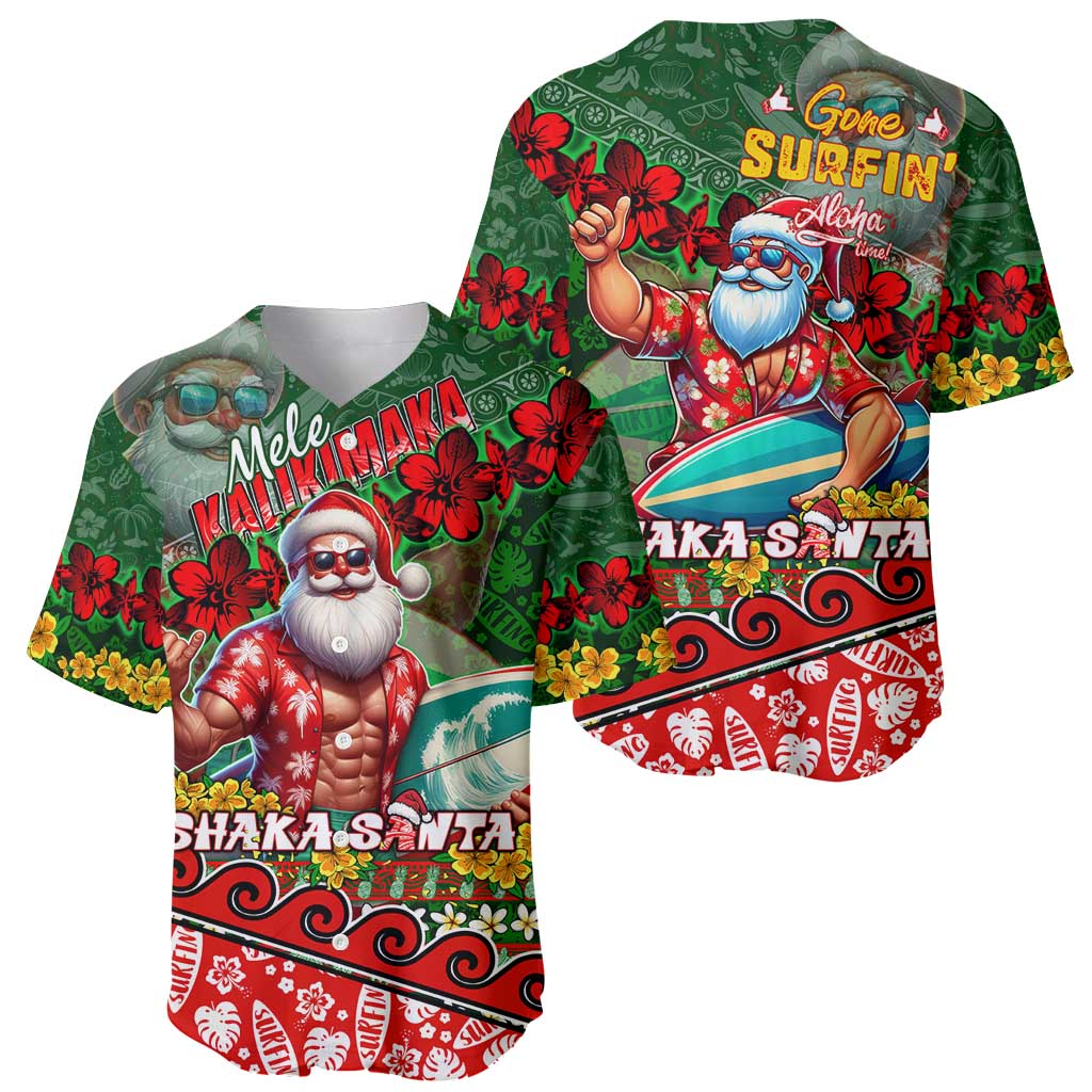 Mele Kalikimaka Shaka Santa Baseball Jersey Hawaiian Surf Christmas Design with Aloha Spirit DT02 - Polynesian Pride