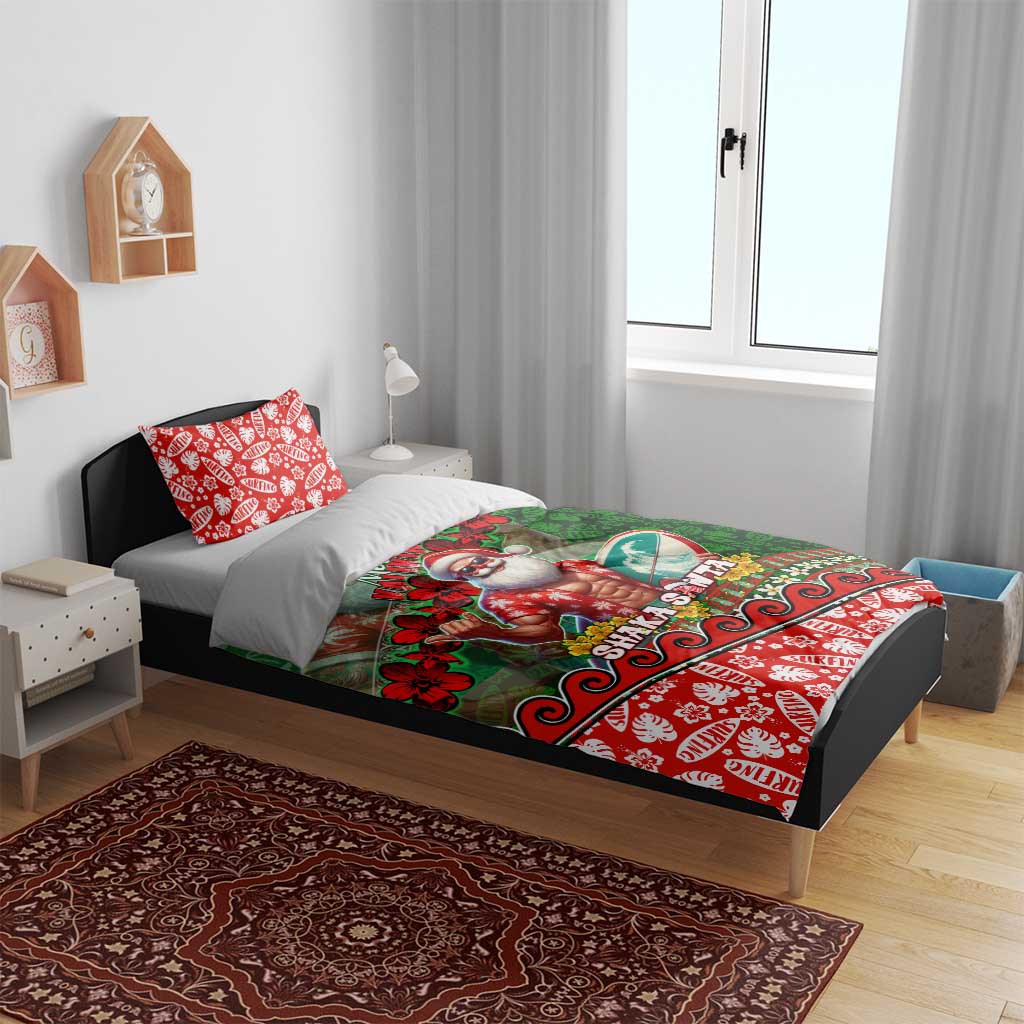Mele Kalikimaka Shaka Santa Bedding Set Hawaiian Surf Christmas Design with Aloha Spirit - Polynesian Pride
