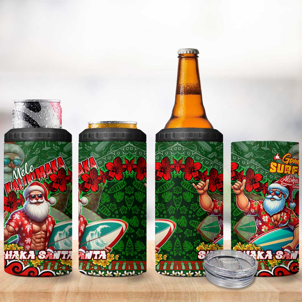 Mele Kalikimaka Shaka Santa 4 in 1 Can Cooler Tumbler Hawaiian Surf Christmas Design with Aloha Spirit DT02 - Polynesian Pride