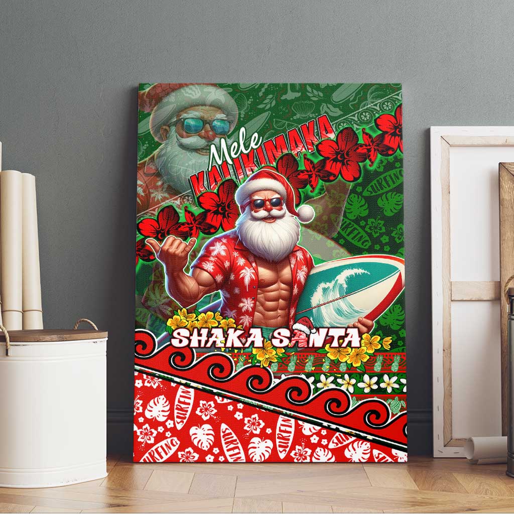 Mele Kalikimaka Shaka Santa Canvas Wall Art Hawaiian Surf Christmas Design with Aloha Spirit DT02 - Polynesian Pride