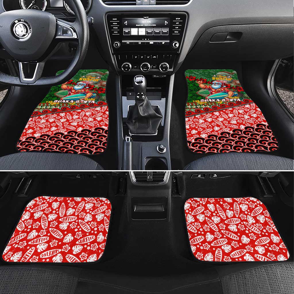 Mele Kalikimaka Shaka Santa Car Mats Hawaiian Surf Christmas Design with Aloha Spirit DT02 Set 4pcs Green - Polynesian Pride