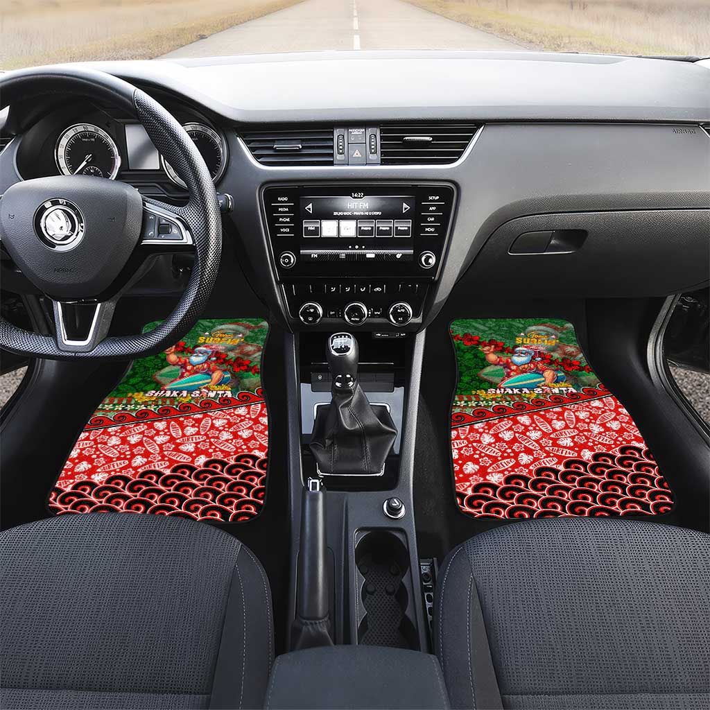 Mele Kalikimaka Shaka Santa Car Mats Hawaiian Surf Christmas Design with Aloha Spirit DT02 Set 2pcs - Front Green - Polynesian Pride