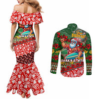 Mele Kalikimaka Shaka Santa Couples Matching Mermaid Dress and Long Sleeve Button Shirt Hawaiian Surf Christmas Design with Aloha Spirit DT02 - Polynesian Pride