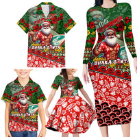 Mele Kalikimaka Shaka Santa Family Matching Long Sleeve Bodycon Dress and Hawaiian Shirt Hawaiian Surf Christmas Design with Aloha Spirit DT02 - Polynesian Pride