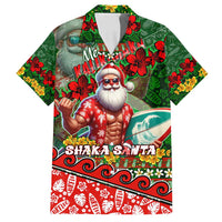 Mele Kalikimaka Shaka Santa Family Matching Long Sleeve Bodycon Dress and Hawaiian Shirt Hawaiian Surf Christmas Design with Aloha Spirit DT02 Dad's Shirt - Short Sleeve Green - Polynesian Pride