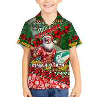 Mele Kalikimaka Shaka Santa Family Matching Off The Shoulder Long Sleeve Dress and Hawaiian Shirt Hawaiian Surf Christmas Design with Aloha Spirit DT02 Son's Shirt Green - Polynesian Pride