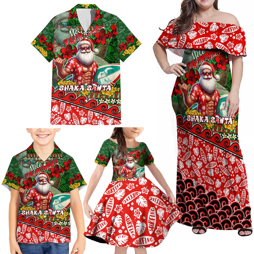 Mele Kalikimaka Shaka Santa Family Matching Off Shoulder Maxi Dress and Hawaiian Shirt Hawaiian Surf Christmas Design with Aloha Spirit DT02 - Polynesian Pride