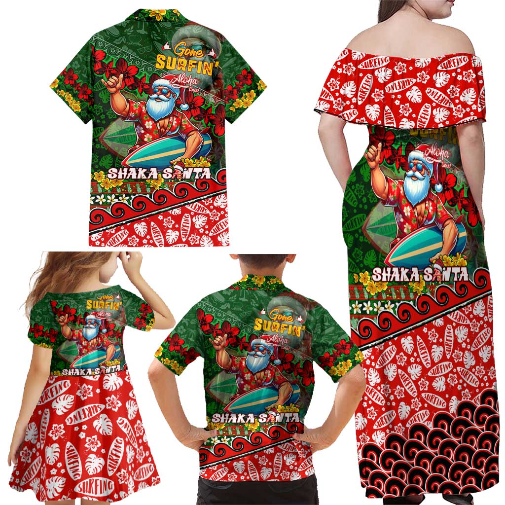 Mele Kalikimaka Shaka Santa Family Matching Off Shoulder Maxi Dress and Hawaiian Shirt Hawaiian Surf Christmas Design with Aloha Spirit DT02 - Polynesian Pride