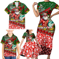 Mele Kalikimaka Shaka Santa Family Matching Short Sleeve Bodycon Dress and Hawaiian Shirt Hawaiian Surf Christmas Design with Aloha Spirit DT02 - Polynesian Pride