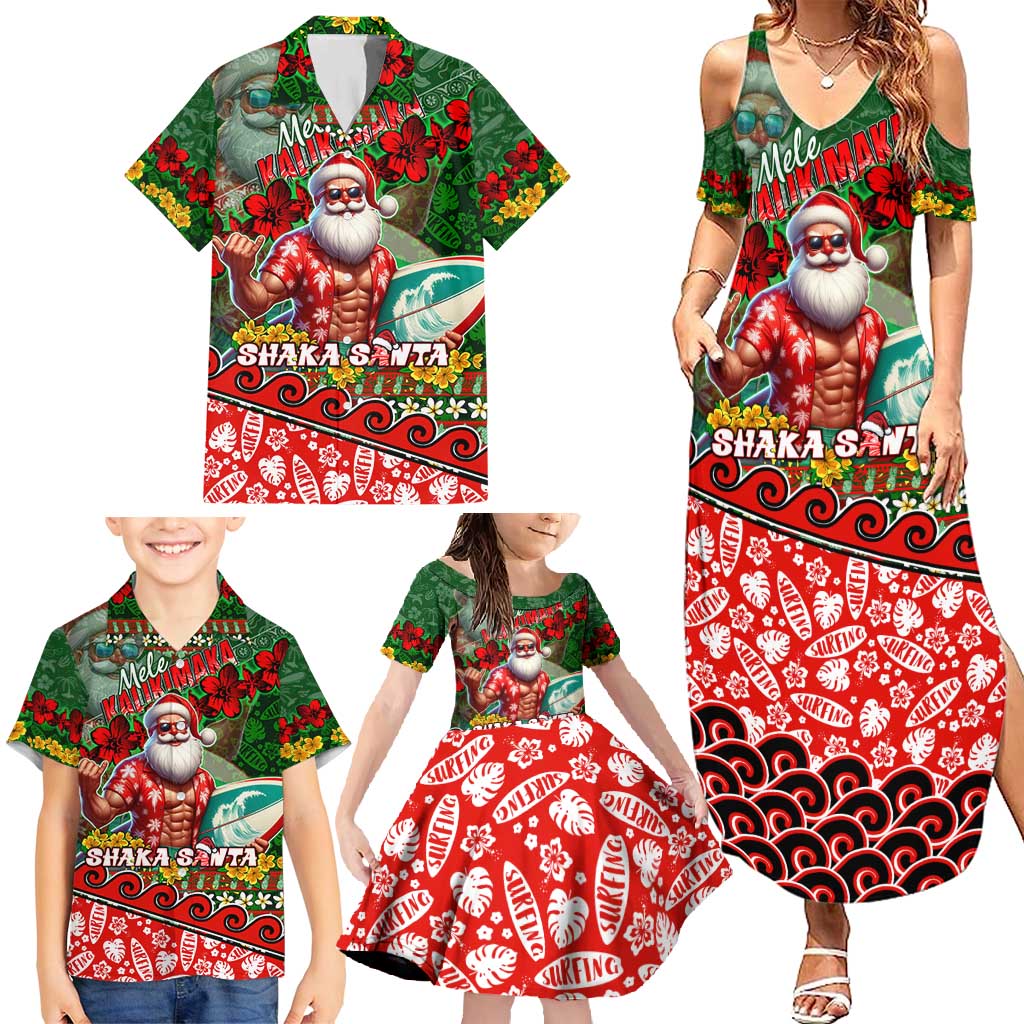 Mele Kalikimaka Shaka Santa Family Matching Summer Maxi Dress and Hawaiian Shirt Hawaiian Surf Christmas Design with Aloha Spirit DT02 - Polynesian Pride