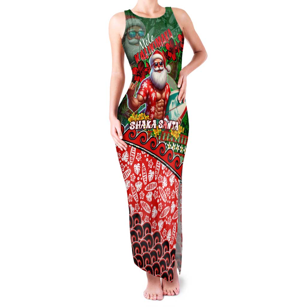 Mele Kalikimaka Shaka Santa Family Matching Tank Maxi Dress and Hawaiian Shirt Hawaiian Surf Christmas Design with Aloha Spirit DT02 Mom's Dress Green - Polynesian Pride