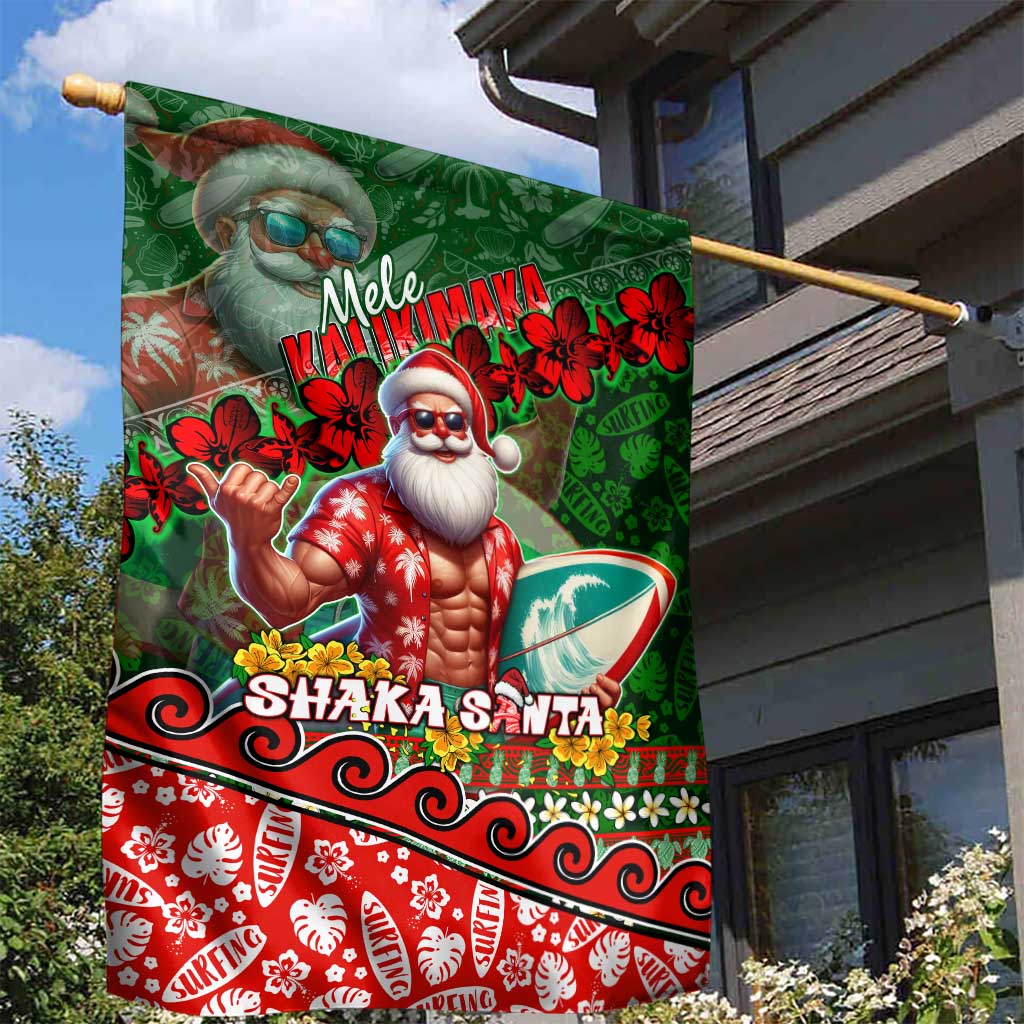 Mele Kalikimaka Shaka Santa Garden Flag Hawaiian Surf Christmas Design with Aloha Spirit DT02 - Polynesian Pride