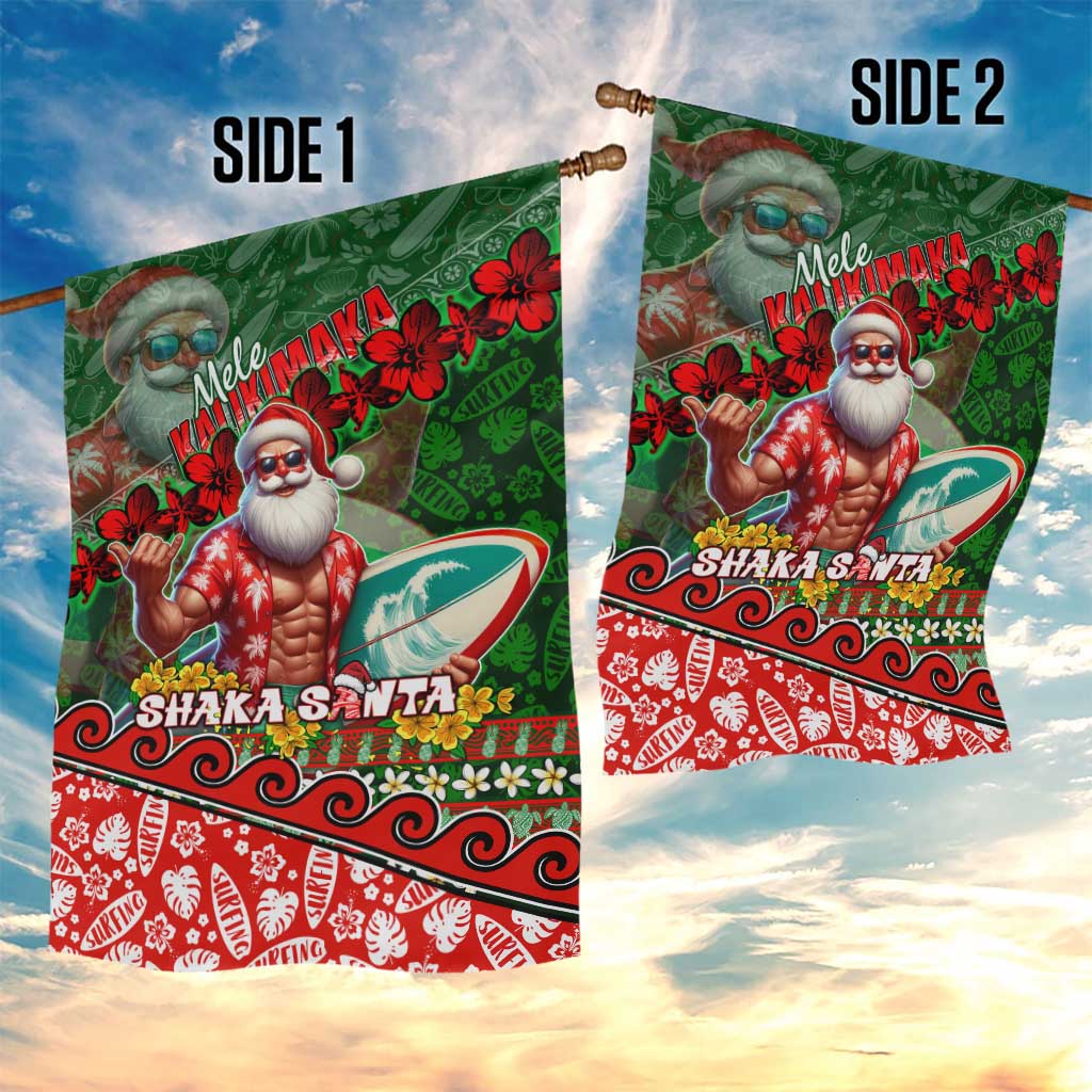 Mele Kalikimaka Shaka Santa Garden Flag Hawaiian Surf Christmas Design with Aloha Spirit DT02 - Polynesian Pride