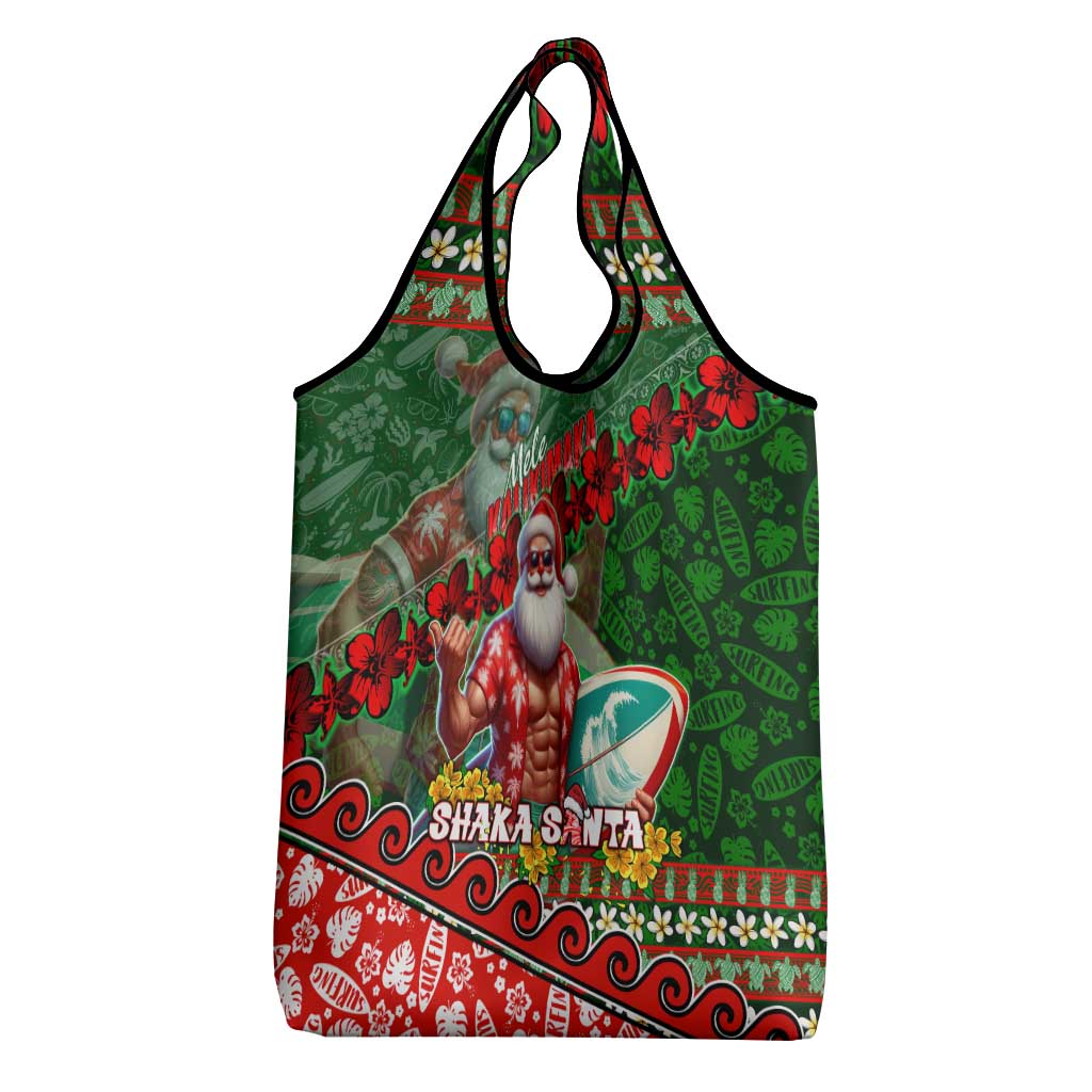 Mele Kalikimaka Shaka Santa Grocery Bag Hawaiian Surf Christmas Design with Aloha Spirit DT02 - Polynesian Pride
