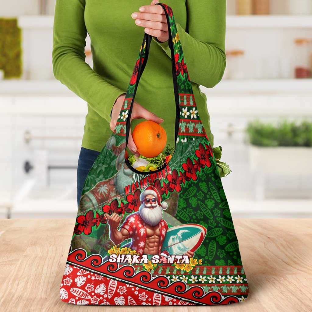 Mele Kalikimaka Shaka Santa Grocery Bag Hawaiian Surf Christmas Design with Aloha Spirit DT02 - Polynesian Pride