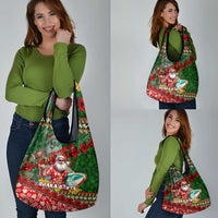 Mele Kalikimaka Shaka Santa Grocery Bag Hawaiian Surf Christmas Design with Aloha Spirit DT02 - Polynesian Pride