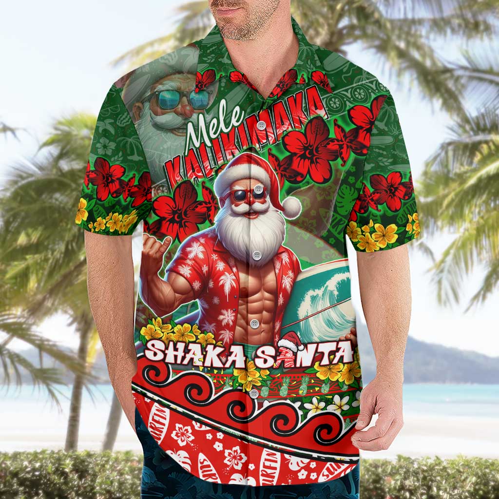 Mele Kalikimaka Shaka Santa Hawaiian Shirt Hawaiian Surf Christmas Design with Aloha Spirit DT02 - Polynesian Pride
