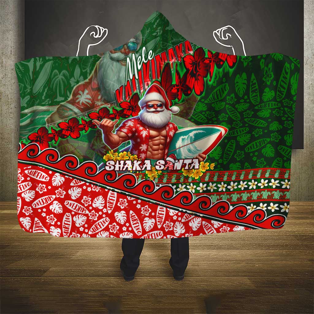 Mele Kalikimaka Shaka Santa Hooded Blanket Hawaiian Surf Christmas Design with Aloha Spirit DT02 - Polynesian Pride