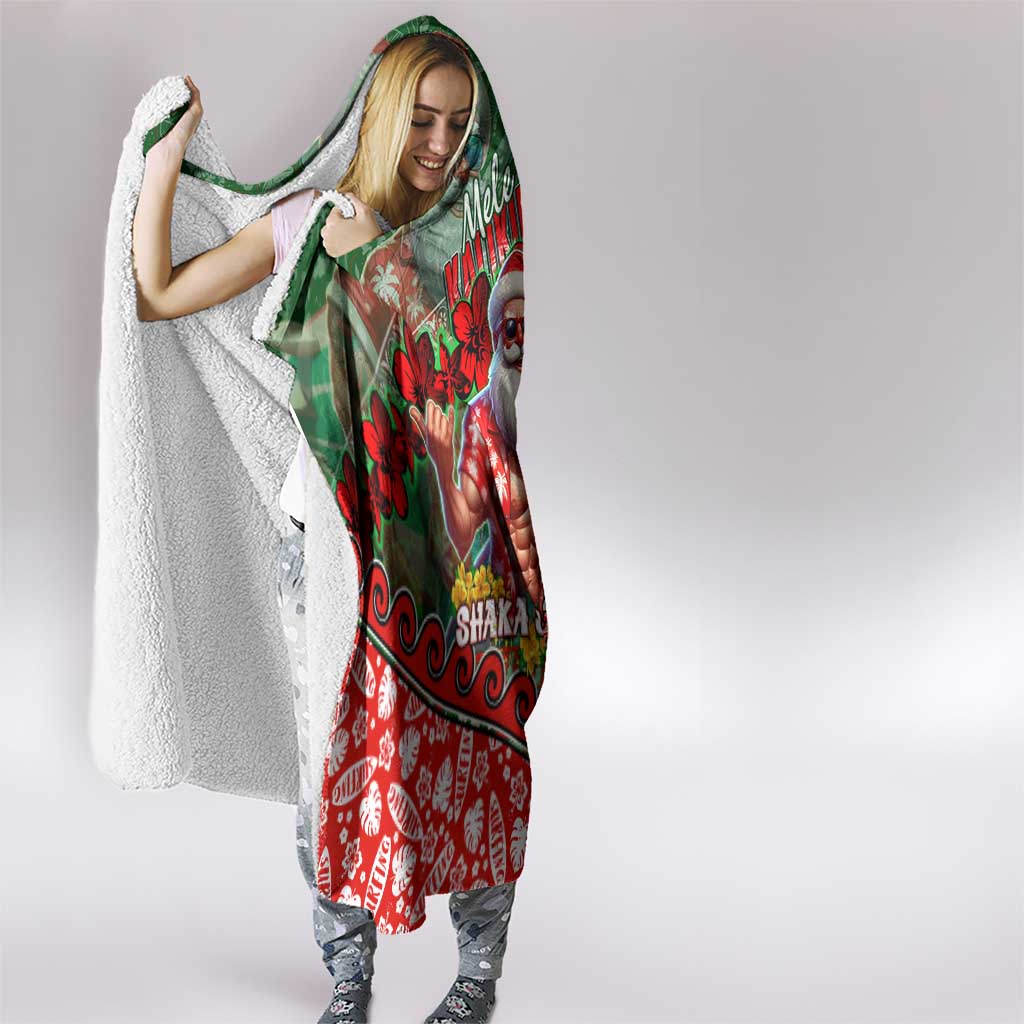 Mele Kalikimaka Shaka Santa Hooded Blanket Hawaiian Surf Christmas Design with Aloha Spirit DT02 - Polynesian Pride