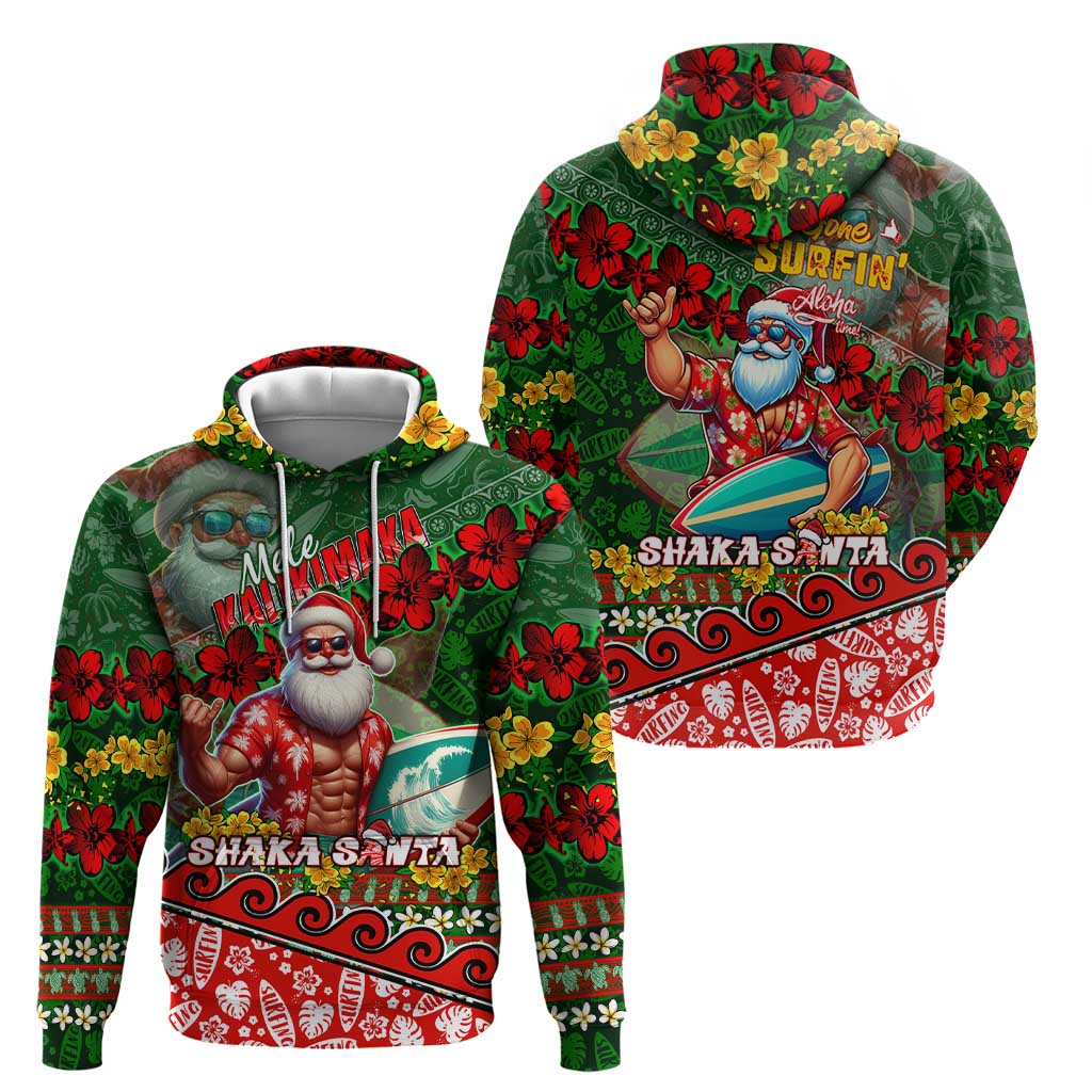 Mele Kalikimaka Shaka Santa Hoodie Hawaiian Surf Christmas Design with Aloha Spirit DT02 - Polynesian Pride