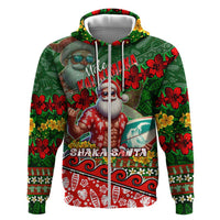 Mele Kalikimaka Shaka Santa Hoodie Hawaiian Surf Christmas Design with Aloha Spirit DT02 Zip Hoodie Green - Polynesian Pride