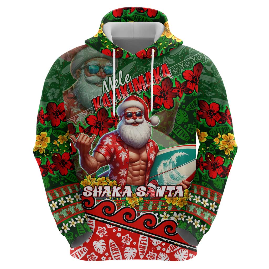 Mele Kalikimaka Shaka Santa Hoodie Hawaiian Surf Christmas Design with Aloha Spirit DT02 - Polynesian Pride