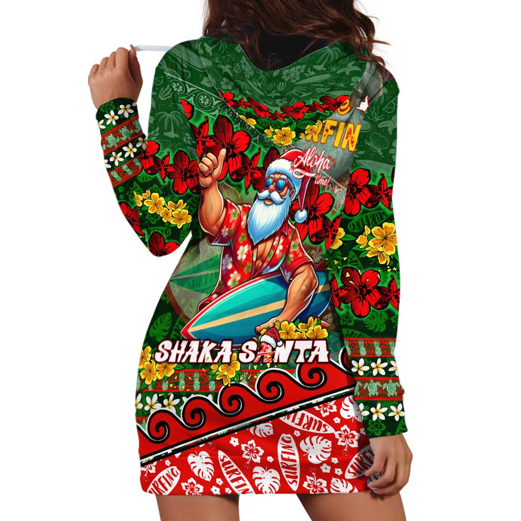 Mele Kalikimaka Shaka Santa Hoodie Dress Hawaiian Surf Christmas Design with Aloha Spirit DT02 - Polynesian Pride