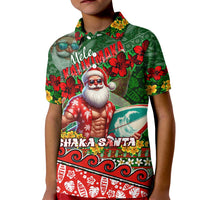 Mele Kalikimaka Shaka Santa Kid Polo Shirt Hawaiian Surf Christmas Design with Aloha Spirit DT02 Kid Green - Polynesian Pride