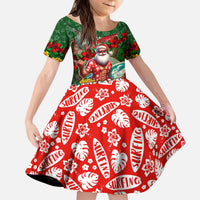 Mele Kalikimaka Shaka Santa Kid Short Sleeve Dress Hawaiian Surf Christmas Design with Aloha Spirit DT02 KID Green - Polynesian Pride