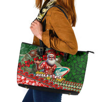 Mele Kalikimaka Shaka Santa Leather Tote Bag Hawaiian Surf Christmas Design with Aloha Spirit DT02 Green - Polynesian Pride