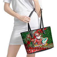 Mele Kalikimaka Shaka Santa Leather Tote Bag Hawaiian Surf Christmas Design with Aloha Spirit DT02 - Polynesian Pride