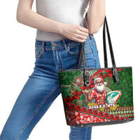 Mele Kalikimaka Shaka Santa Leather Tote Bag Hawaiian Surf Christmas Design with Aloha Spirit DT02 - Polynesian Pride