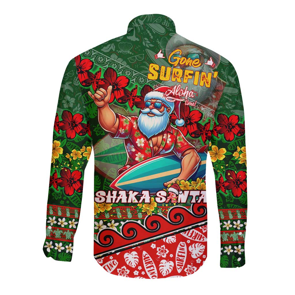 Mele Kalikimaka Shaka Santa Long Sleeve Button Shirt Hawaiian Surf Christmas Design with Aloha Spirit DT02 - Polynesian Pride