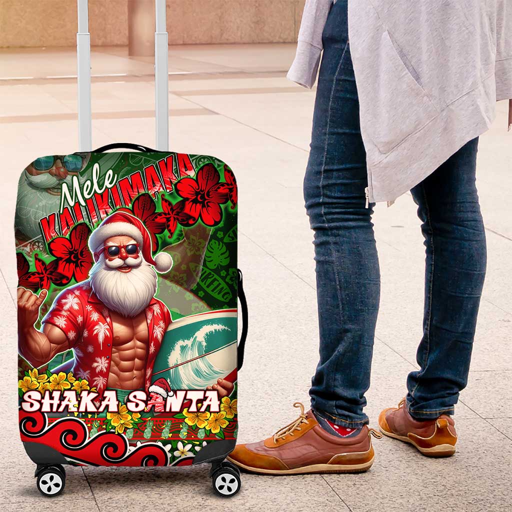 Mele Kalikimaka Shaka Santa Luggage Cover Hawaiian Surf Christmas Design with Aloha Spirit DT02 Green - Polynesian Pride