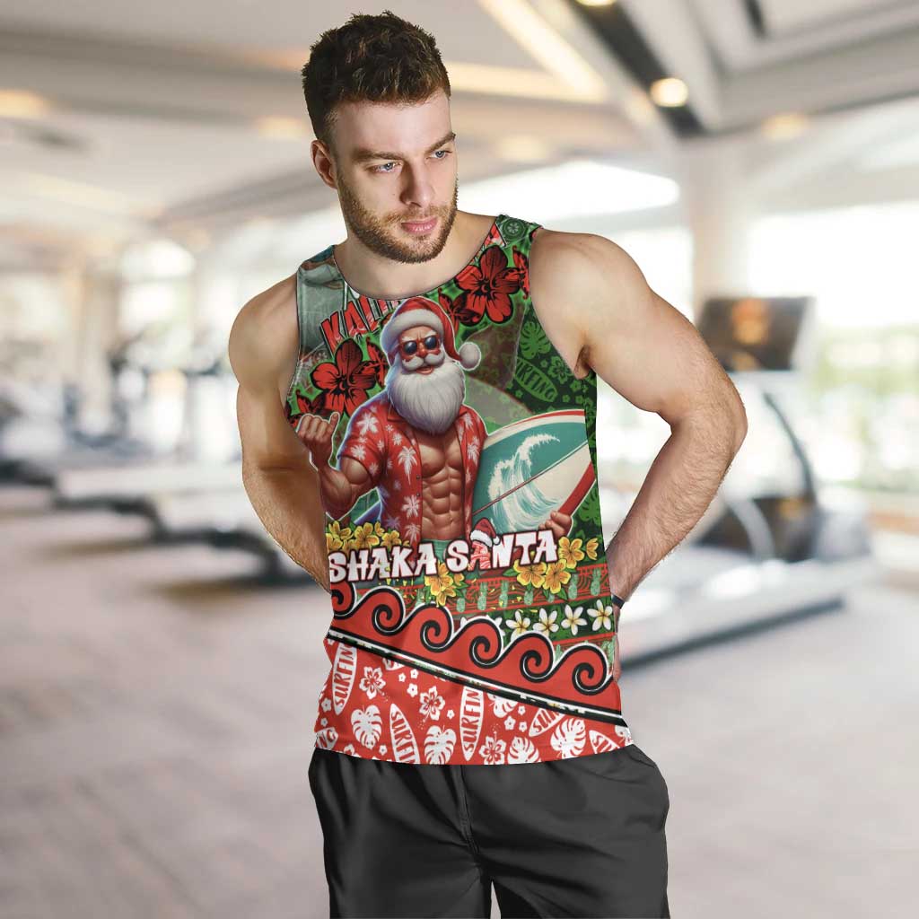 Mele Kalikimaka Shaka Santa Men Tank Top Hawaiian Surf Christmas Design with Aloha Spirit DT02 Green - Polynesian Pride