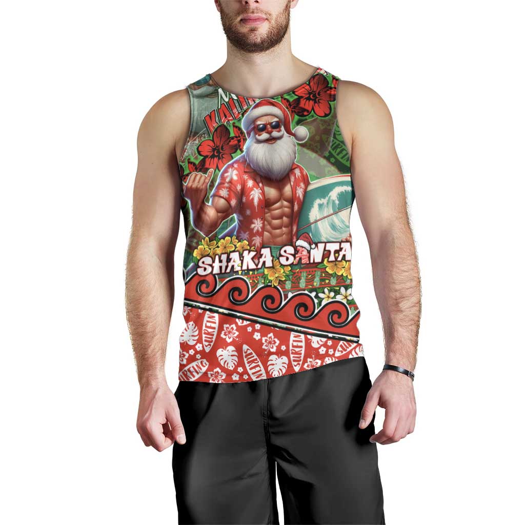 Mele Kalikimaka Shaka Santa Men Tank Top Hawaiian Surf Christmas Design with Aloha Spirit DT02 - Polynesian Pride