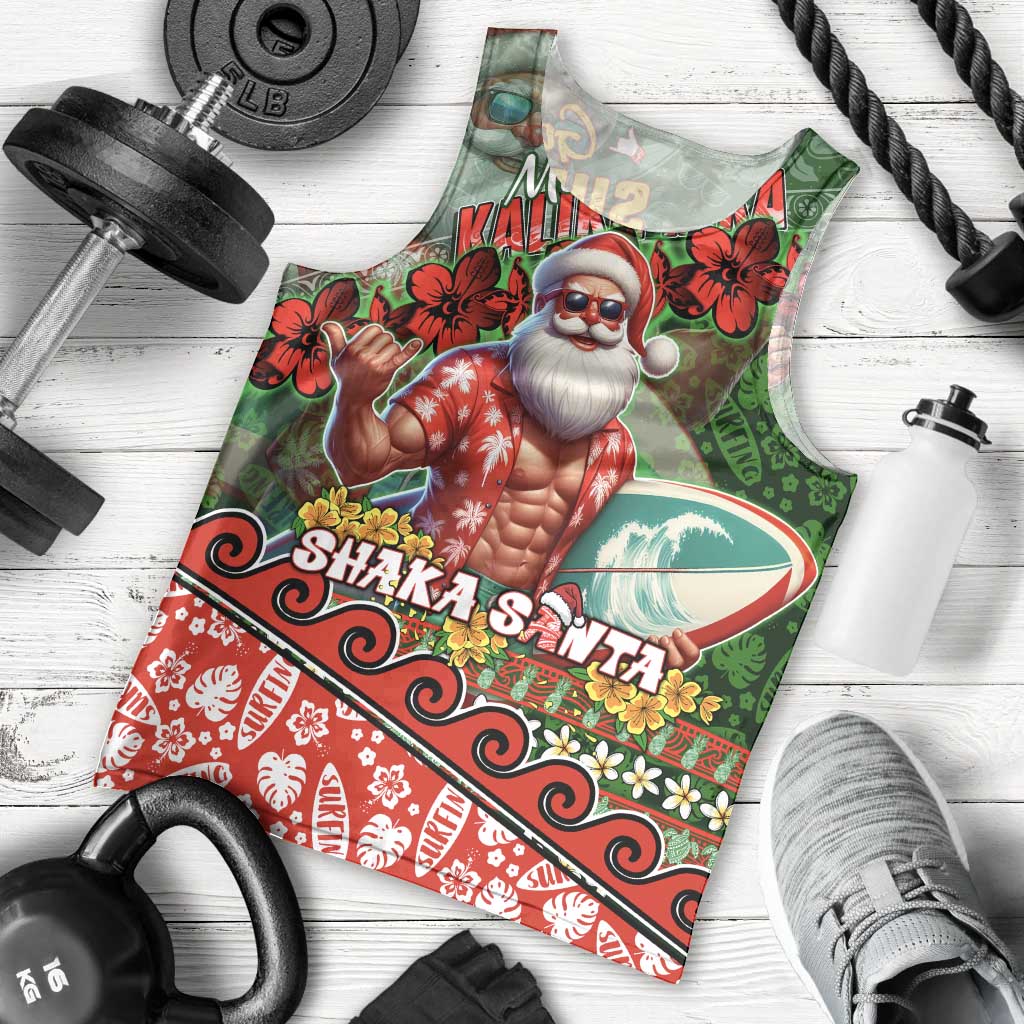 Mele Kalikimaka Shaka Santa Men Tank Top Hawaiian Surf Christmas Design with Aloha Spirit DT02 - Polynesian Pride