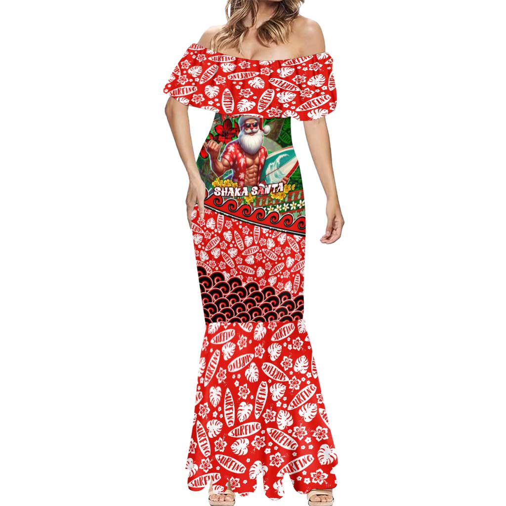 Mele Kalikimaka Shaka Santa Mermaid Dress Hawaiian Surf Christmas Design with Aloha Spirit DT02 - Polynesian Pride