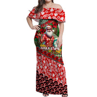 Mele Kalikimaka Shaka Santa Off Shoulder Maxi Dress Hawaiian Surf Christmas Design with Aloha Spirit DT02 Women Green - Polynesian Pride