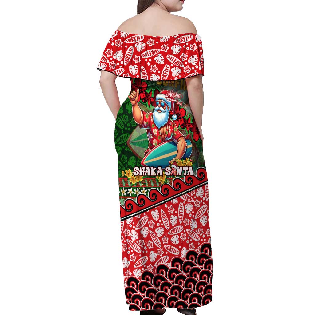 Mele Kalikimaka Shaka Santa Off Shoulder Maxi Dress Hawaiian Surf Christmas Design with Aloha Spirit DT02 - Polynesian Pride