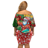 Mele Kalikimaka Shaka Santa Off Shoulder Short Dress Hawaiian Surf Christmas Design with Aloha Spirit DT02 - Polynesian Pride