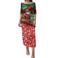 Mele Kalikimaka Shaka Santa Puletasi Hawaiian Surf Christmas Design with Aloha Spirit DT02 Long Dress Green - Polynesian Pride
