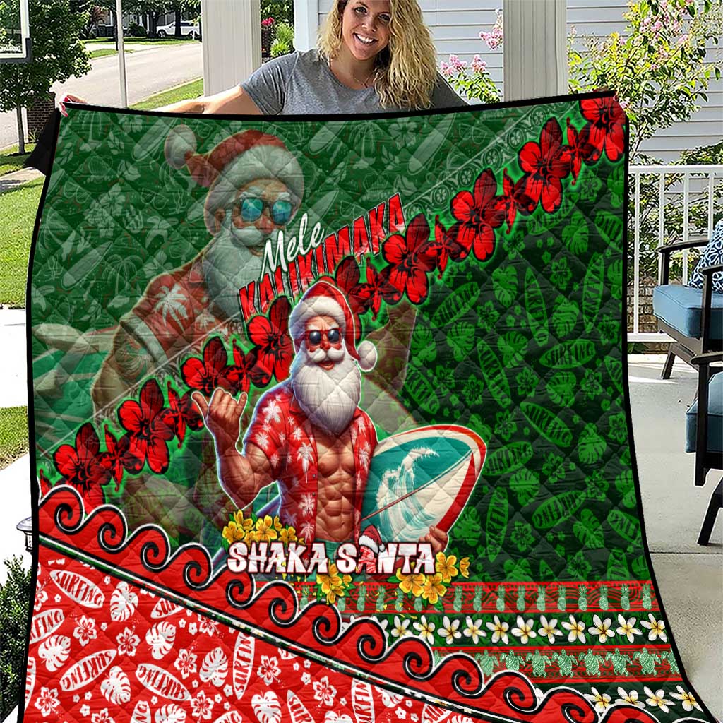 Mele Kalikimaka Shaka Santa Quilt Hawaiian Surf Christmas Design with Aloha Spirit DT02 Green - Polynesian Pride