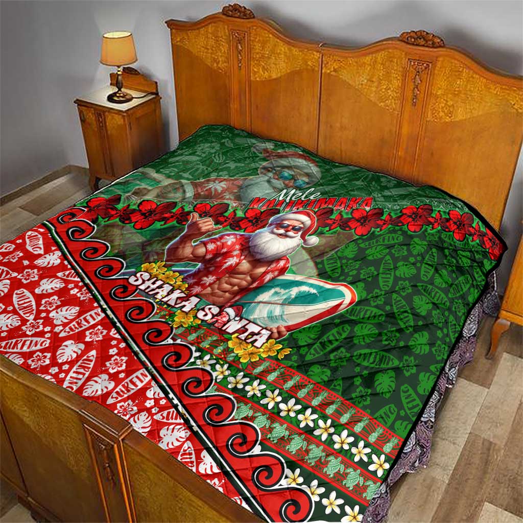 Mele Kalikimaka Shaka Santa Quilt Hawaiian Surf Christmas Design with Aloha Spirit DT02 - Polynesian Pride