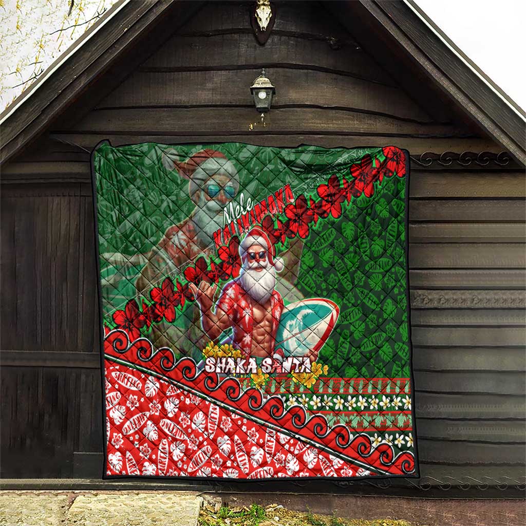 Mele Kalikimaka Shaka Santa Quilt Hawaiian Surf Christmas Design with Aloha Spirit DT02 - Polynesian Pride