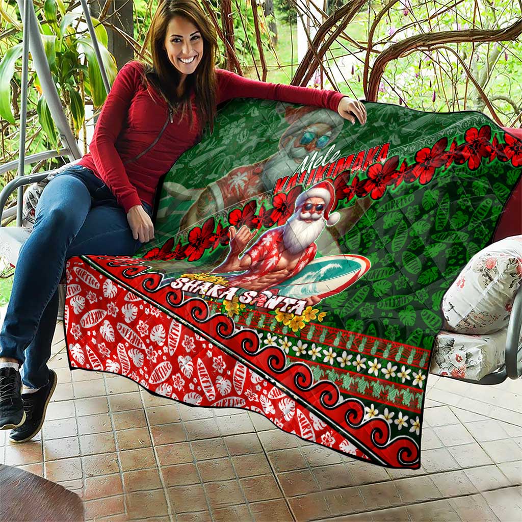 Mele Kalikimaka Shaka Santa Quilt Hawaiian Surf Christmas Design with Aloha Spirit DT02 - Polynesian Pride